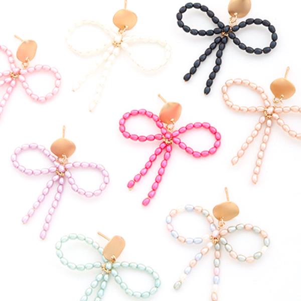 ACRYLIC RIBBON BOW POST EARRINGS