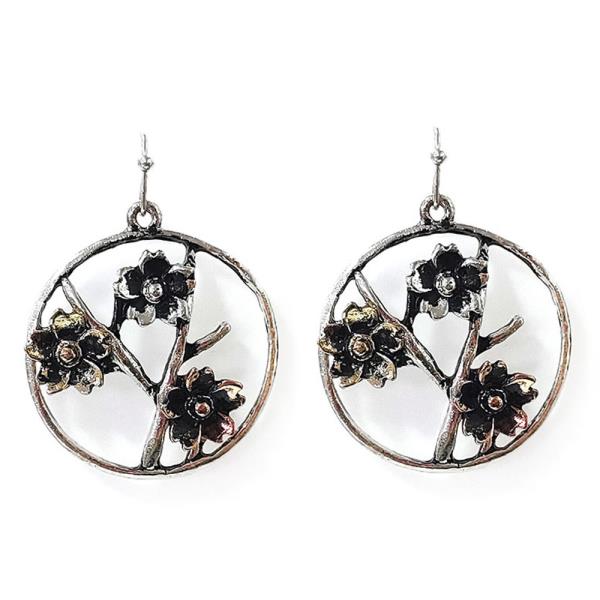 METAL WESTERN FLOWER DANGLE EARRING