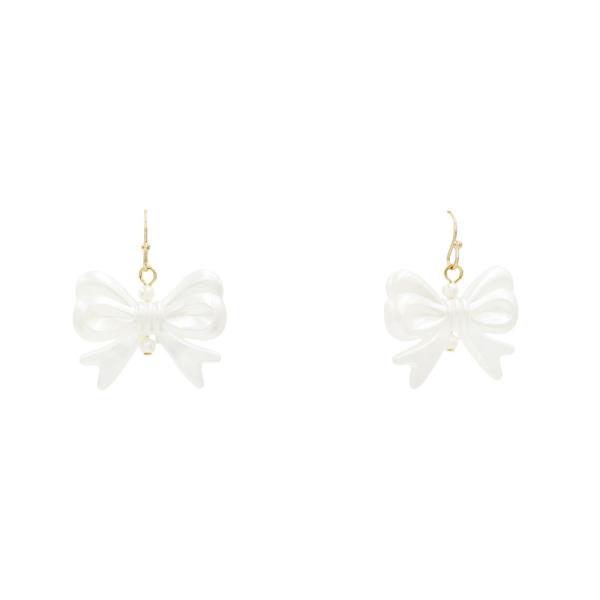PEARL RIBBON BOW DANGLE EARRING