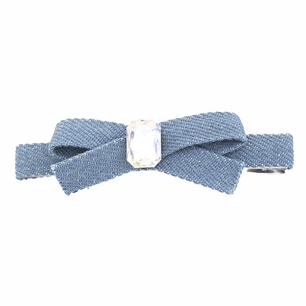 DENIM STONE RIBBON BOW HAIR PIN CLIP