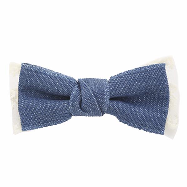 DENIM RACE RIBBON BOW HAIR PIN CLIP