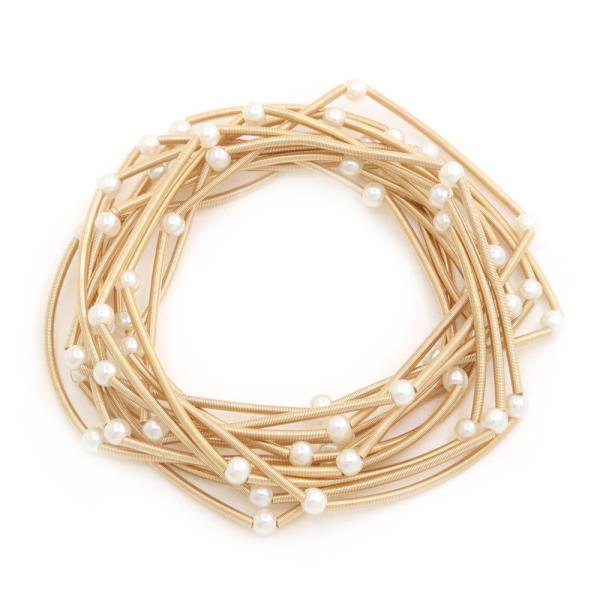 PEARL BEAD METAL BRACELET SET