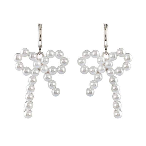PEARL BOW HUGGIE HOOP EARRING
