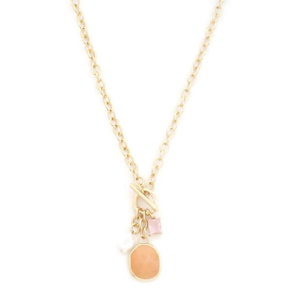 ROUND STONE CHARM TOGGLE CLASP NECKLACE