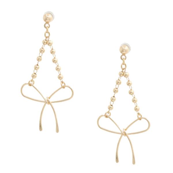 BOW METAL BALL BEAD DANGLE EARRING