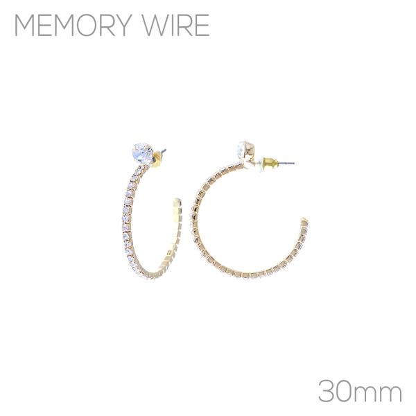 RHINESTONE ROUND TOP 30MM HOOP EARRING