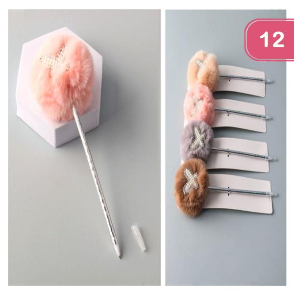 BUTTERFLY PEARL POM POM PEN (12 UNITS)