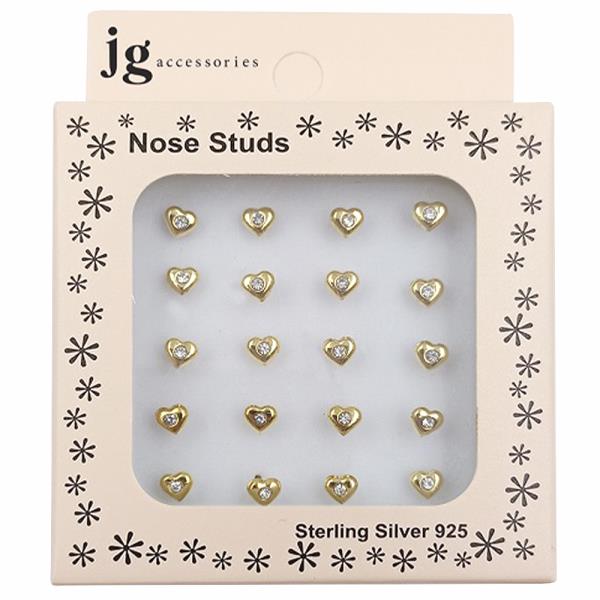 HEART CZ STERLING SILVER NOSE STUD SET
