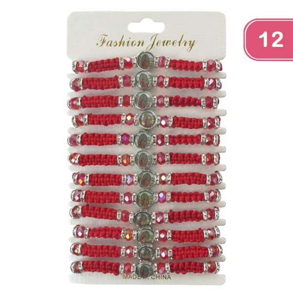 VIRGIN MARY RHINESTONE STRING ADJUSTABLE BRACELET (12 UNITS)