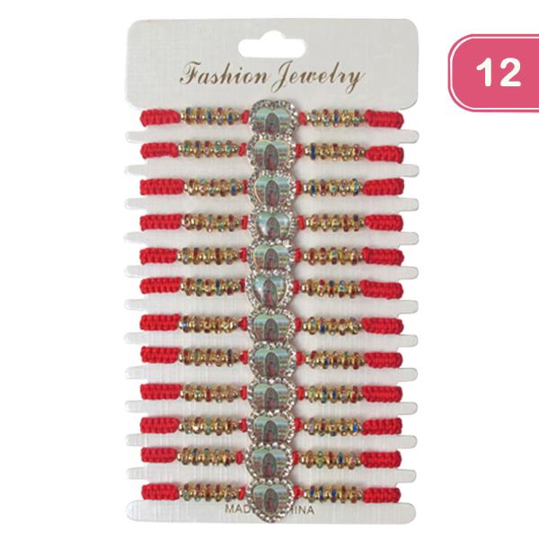 VIRGIN MARY RHINESTONE STRING ADJUSTABLE BRACELET (12 UNITS)