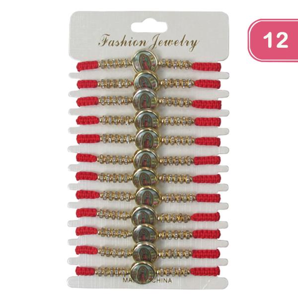 VIRGIN MARY RHINESTONE STRING ADJUSTABLE BRACELET (12 UNITS)