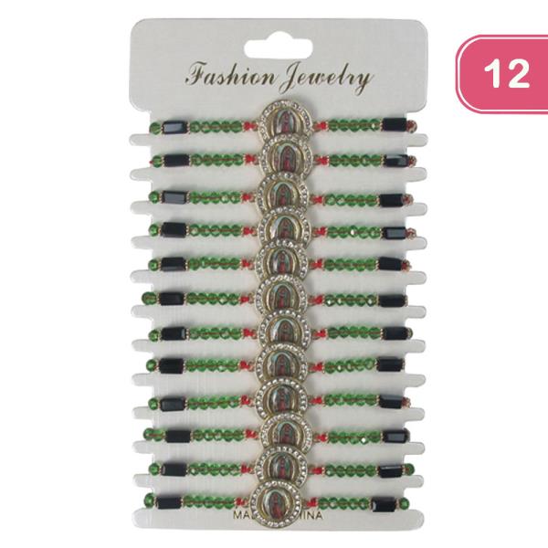 VIRGIN MARY BEADED STRING ADJUSTABLE BRACELET (12 UNITS)