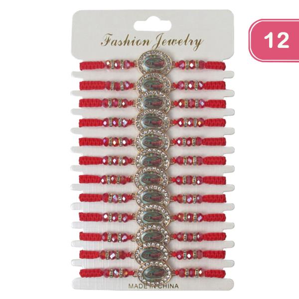 VIRGIN MARY BEAD RHINESTONE STRING ADJUSTABLE BRACELET (12 UNITS)