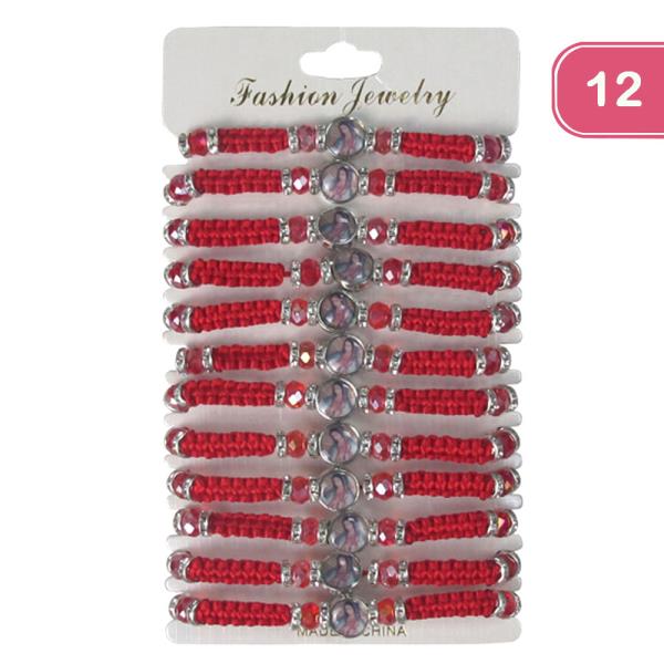 VIRGIN MARY RHINESTONE STRING ADJUSTABLE BRACELET (12 UNITS)
