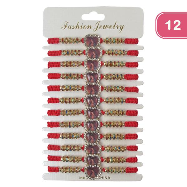 VIRGIN MARY RHINESTONE STRING ADJUSTABLE BRACELET (12 UNITS)