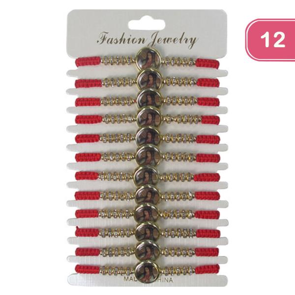 VIRGIN MARY RHINESTONE STRING ADJUSTABLE BRACELET (12 UNITS)