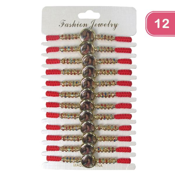 VIRGIN MARY RHINESTONE STRING ADJUSTABLE BRACELET (12 UNITS)