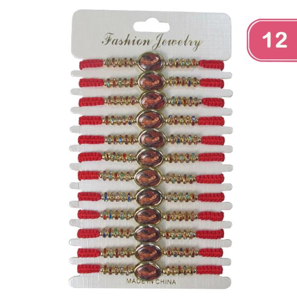 VIRGIN MARY RHINESTONE STRING ADJUSTABLE BRACELET (12 UNITS)