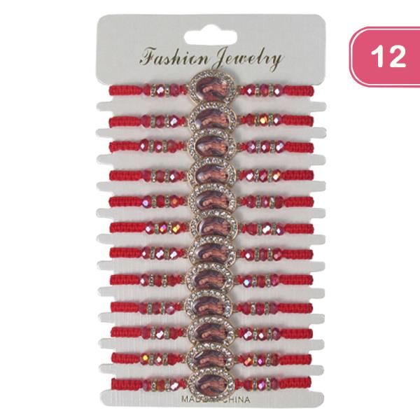 VIRGIN MARY RHINESTONE STRING ADJUSTABLE BRACELET (12 UNITS)