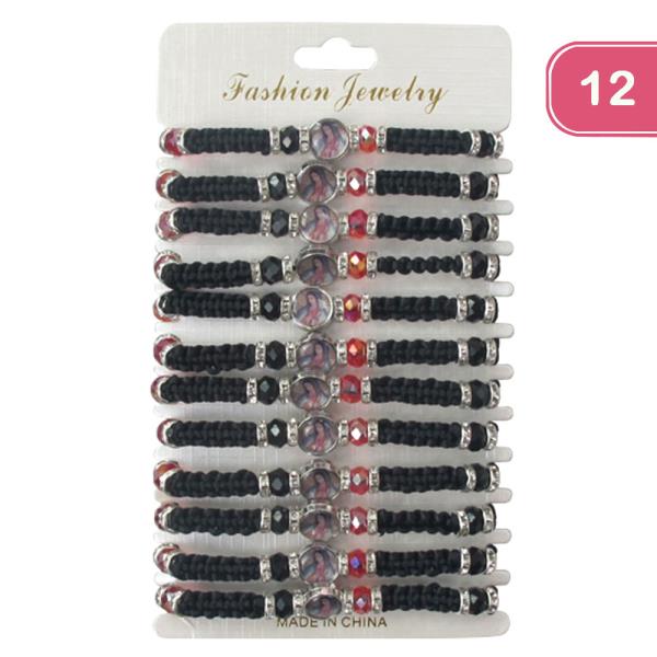 VIRGIN MARY RHINESTONE STRING ADJUSTABLE BRACELET (12 UNITS)