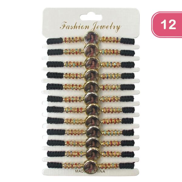 VIRGIN MARY RHINESTONE STRING ADJUSTABLE BRACELET (12 UNITS)