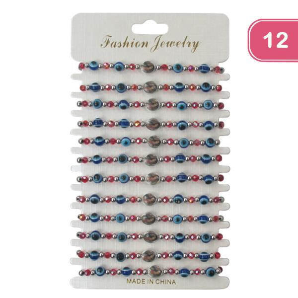 VIRGIN MARY EVIL EYE BEADED STRING ADJUSTABLE BRACELET (12 UNITS)
