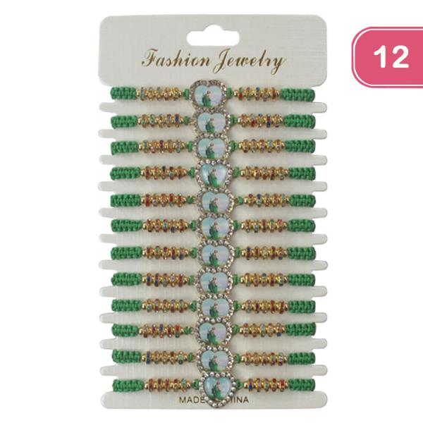 SAN JUDAS RHINESTONE STRING ADJUSTABLE BRACELET (12 UNITS)