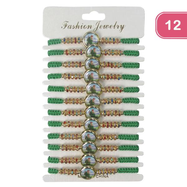 SAN JUDAS RHINESTONE STRING ADJUSTABLE BRACELET (12 UNITS)