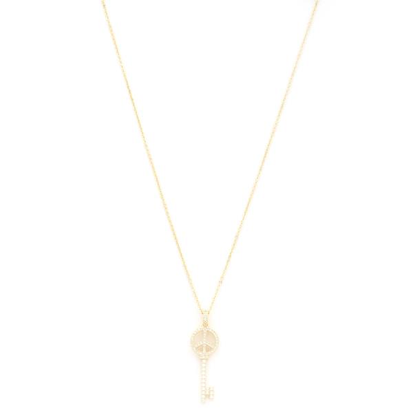 SODAJO PEACE SIGN KEY CZ GOLD DIPPED NECKLACE