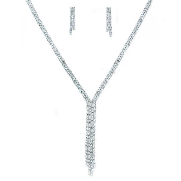 RHINESTONE LARIAT Y NECKLACE EARRING SET