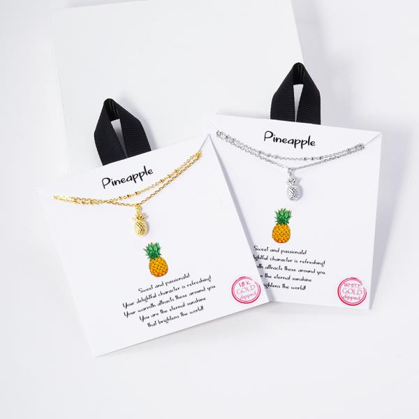 18K GOLD RHODIUM DIPPED PINEAPPLE LAYERED NECKLACE