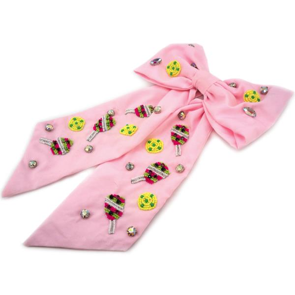 SEED BEAD RHINESTONE PICKLEBALL RIBBON BOW HAIR PIN