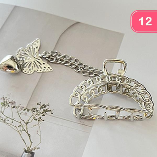 METAL HAIR CLAW JAW CLIP WITH BUTTERFLY TAIL (12 UNITS0