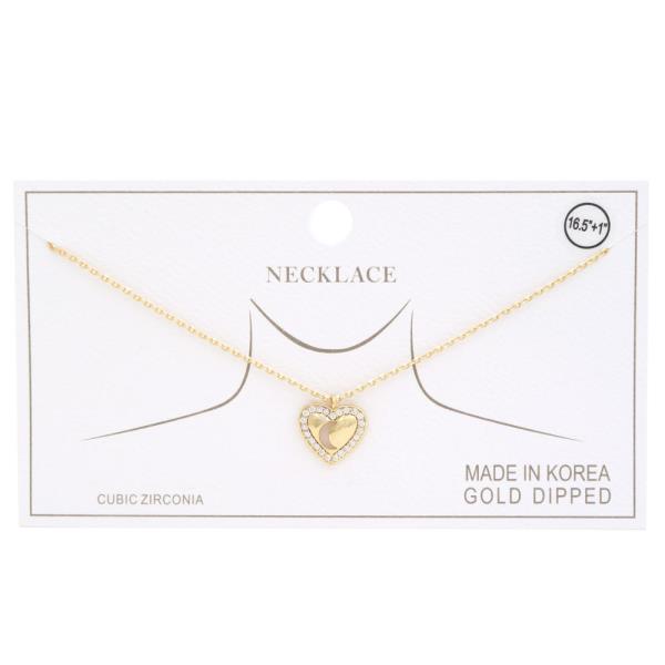 HEART CHARM RHINESTONE GOLD DIPPED NECKLACE