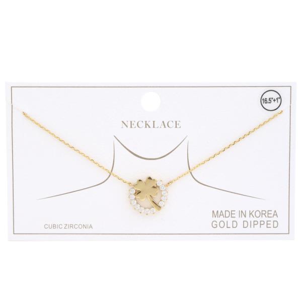 CLOVER RHINESTONE RING CHARM GOLD DIPPED NECKLACE