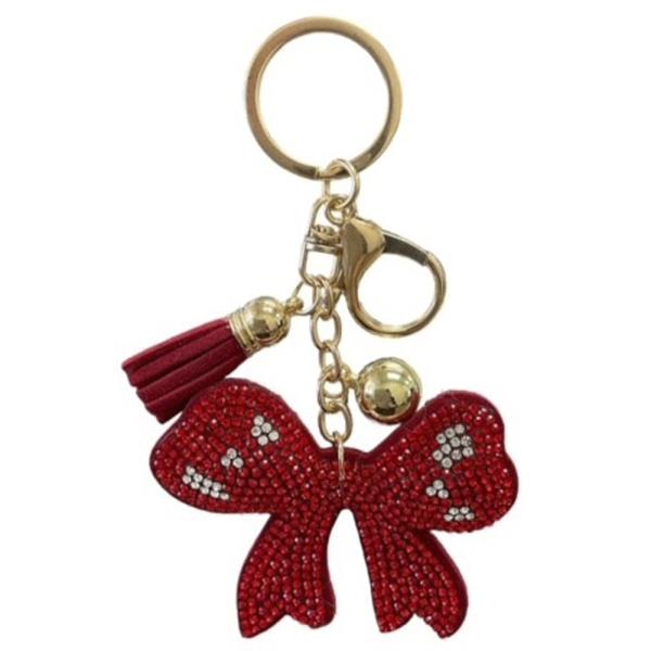 RHINESTONE RIBBON KEYCHAIN WITH TASSEL