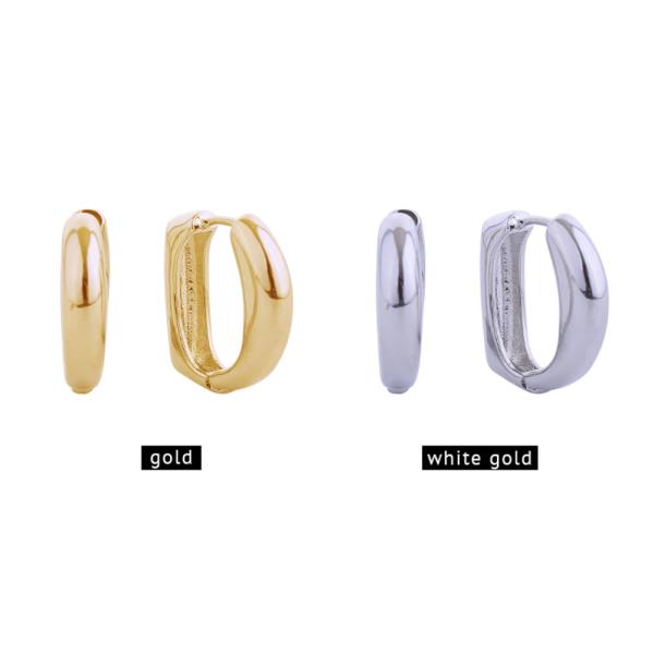 14K GOLD/WHITE GOLD DIPPED PUFF CURVE HUGGIE HOOP EARRINGS