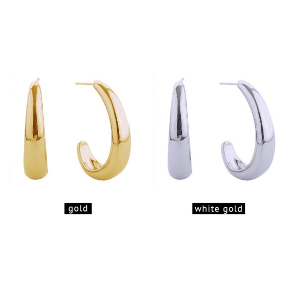 14K GOLD/WHITE GOLD DIPPED SMOOTH CURVE POST EARRINGS