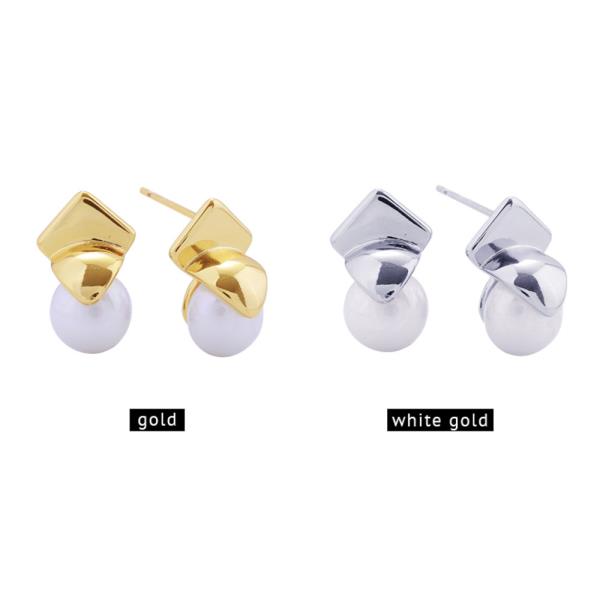 14K GOLD/WHITE GOLD DIPPED PEARL SOUARE POST EARRINGS