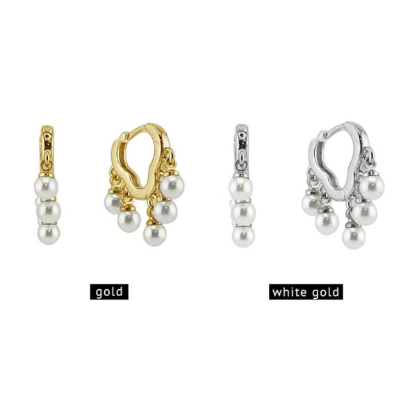 14K GOLD/WHITE GOLD DIPPED DROPPED PEARL HUGGIE EARRING