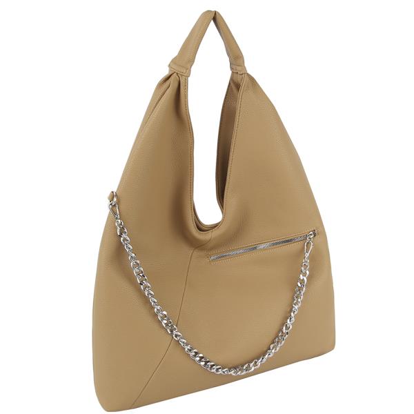 SMOOTH CHAIN ZIPPER SHOULDER HOBO BAG