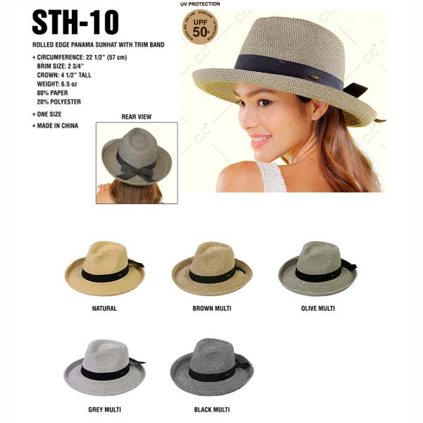 CC ROLLED EDGE PANAMA SUN HAT WITH TRIM BAND