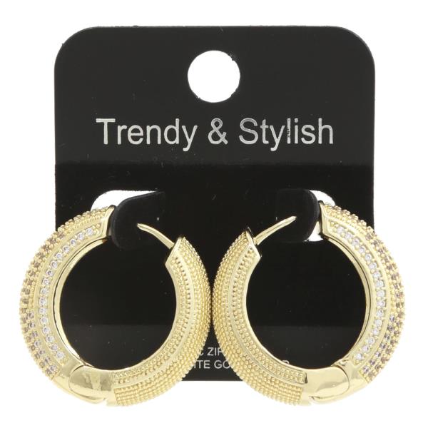 CZ METAL PIPE HOOP GOLD DIPPED EARRING