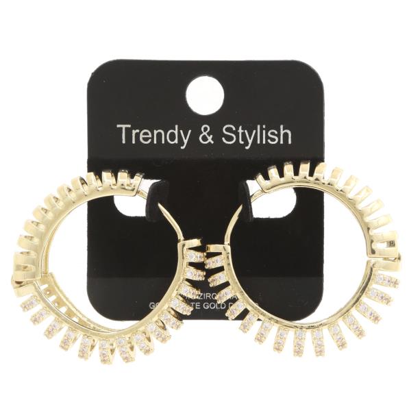 CZ EDGE METAL HOOP GOLD DIPPED EARRING