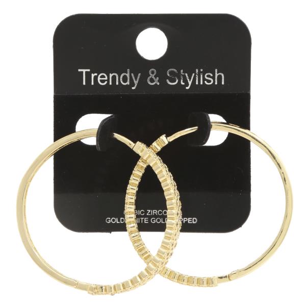 CZ EDGE METAL HOOP GOLD DIPPED EARRING