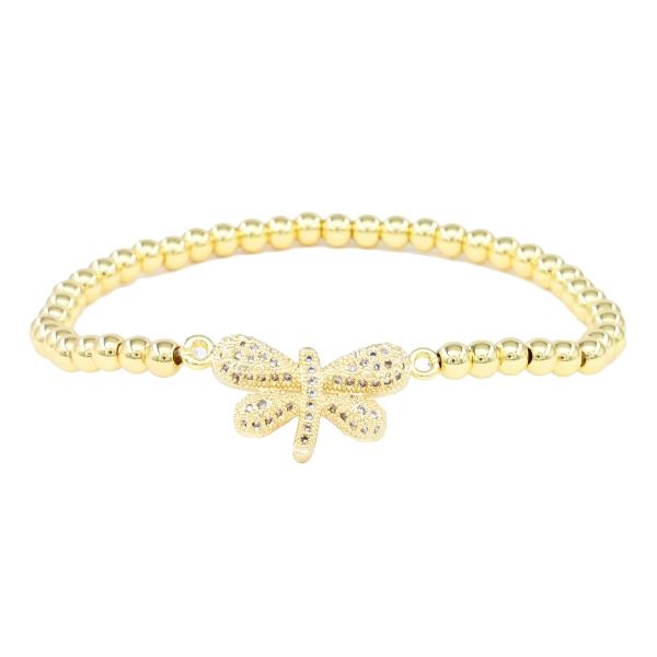 BUTTERFLY STAINLESS STEEL BALL METAL STRETCH BRACELET