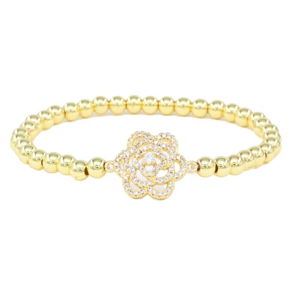 CZ FLOWER METAL BALL STRETCH BRACELET