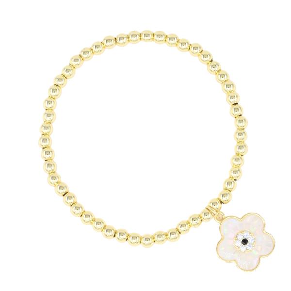 FLOWER STAINLESS STEEL BALL METAL STRETCH BRACELET