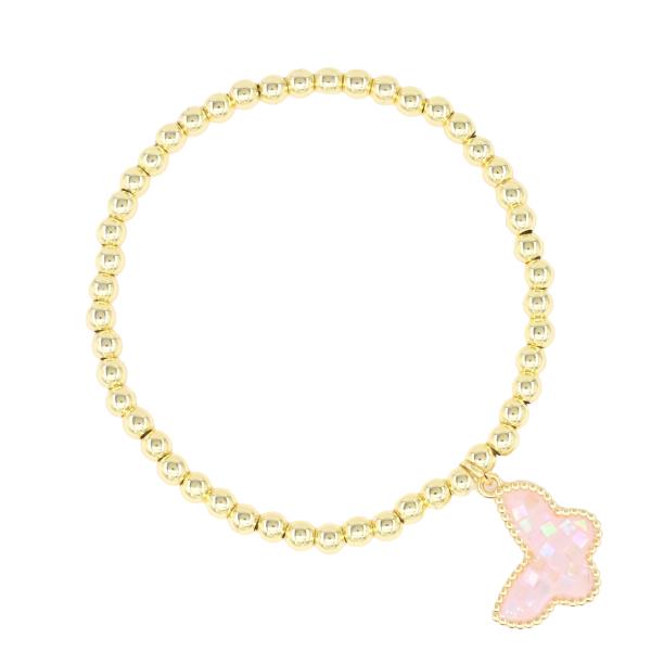BUTTERFLY STAINLESS STEEL BALL METAL STRETCH BRACELET