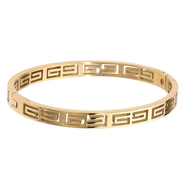 GEOMETRIC PATTERN STAINLESS STEEL HINGED BANGLE BRACELET